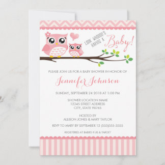 Owl Baby shower Invitation | Roze Chevron | Meisje Kaart