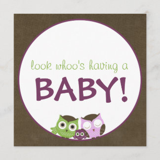 Owl Baby shower | Meisje > bruin, groen en paars Kaart
