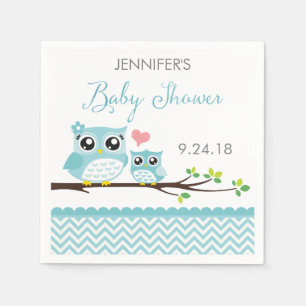 Owl Baby shower Napkins Blue Chevron Boy Servet