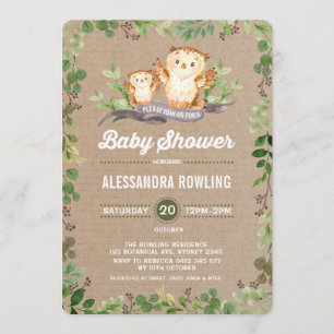 Owl Baby shower Rustic Woodland Greenery Invite Kaart
