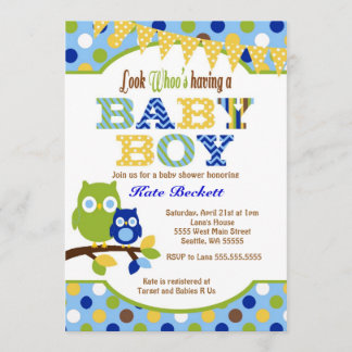 Owl Baby Shower-uitnodigingen voor Baby Boy Kaart