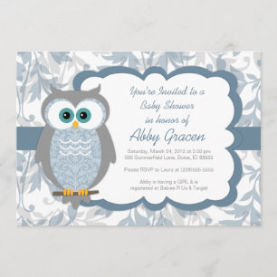 Owl Baby Shower-uitnodigingen voor jongens, blauw  Kaart
