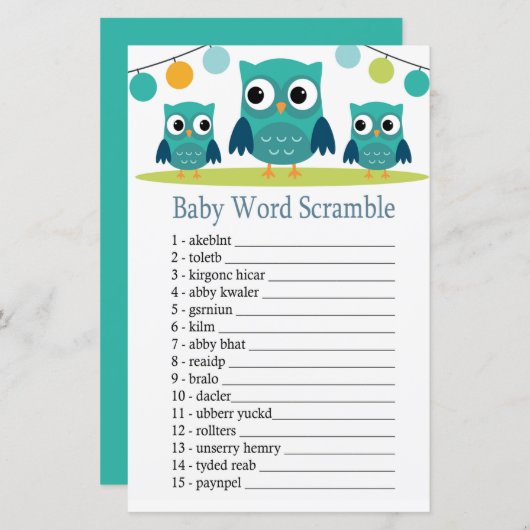 Owl Baby word scramble game (Voorkant / Achterkant)