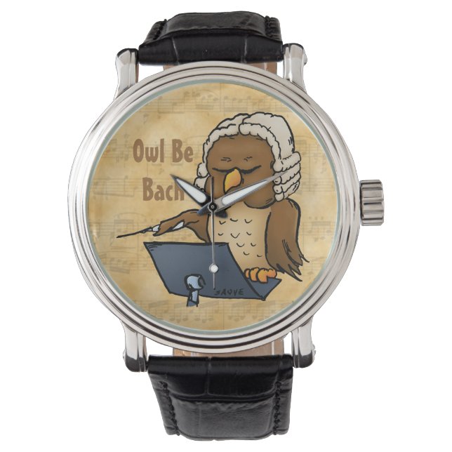 Owl be Bach Funny Cartoon Watch Horloge (Voorkant)