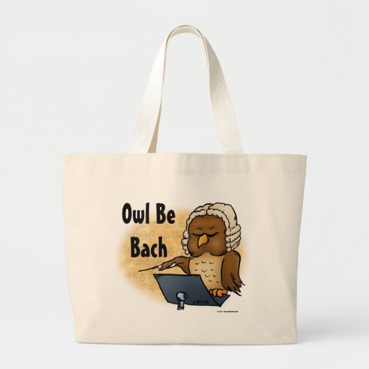 Owl be Bach Funny Owl Cartoon Grote Tote Bag (Voorkant)