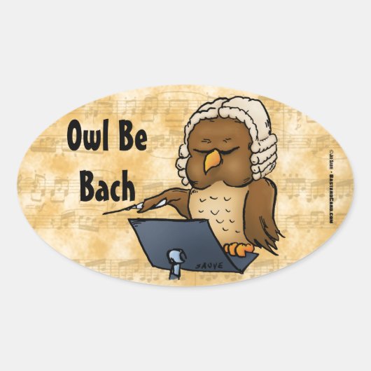 Owl be Bach Funny Owl Cartoon Ovale Sticker (Voorkant)