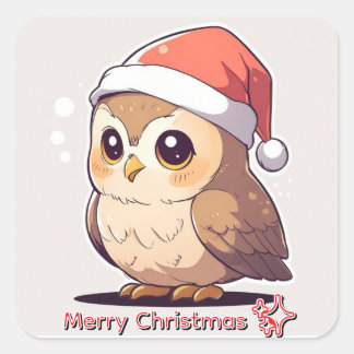 Owl Be Home voor Kerstmis" Grappige Kerstman Hoed  Vierkante Sticker