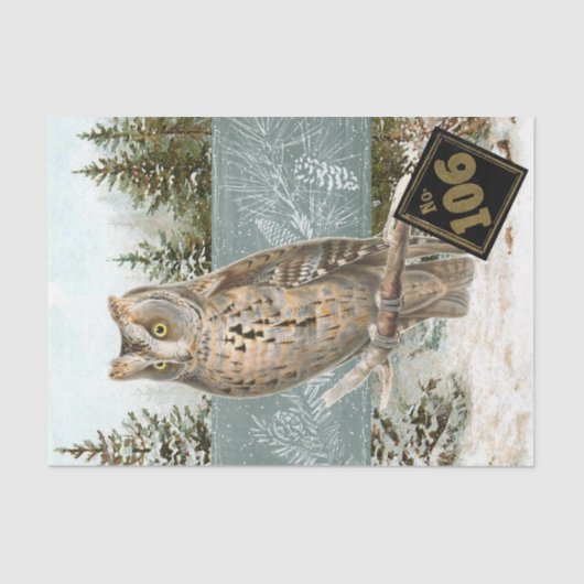 Owl Bird Snowy Forest Pinecone Number Ontkoppeling Tissuepapier (Voorkant)