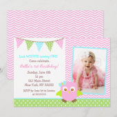 Owl Birthday Party Invitation Kaart (Voorkant / Achterkant)