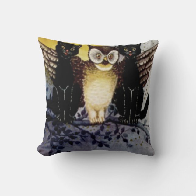 Owl Black Cat Full Moon Tree Naight Kussen (Voorkant)