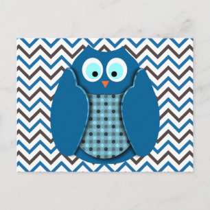 Owl - Blauw met pooldots Briefkaart