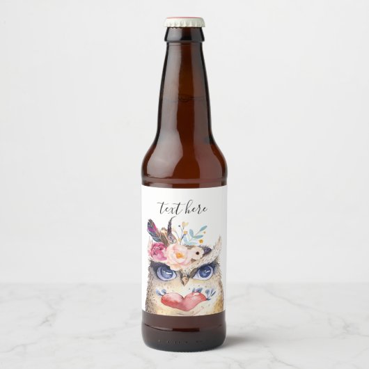 OWL, bohaan, boho floral Bier Etiket (Voorkant)