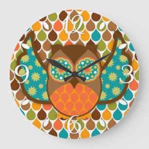 Owl Boheme Brown & Blauwgroen Clock Grote Klok
