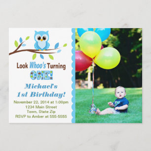 Owl Boy 1er Anniversaire Invitation 5x7 Carte phot