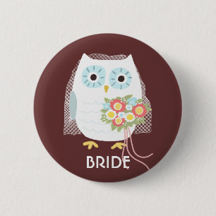 Owl Bride met Veil en Flowers Echtgenote in te d Ronde Button 5,7 Cm
