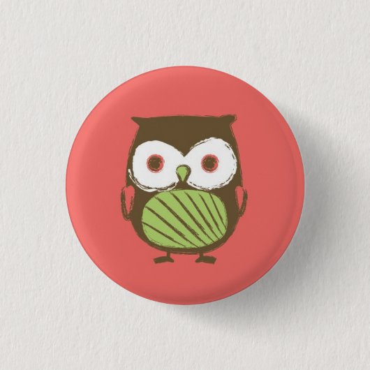 Owl Button - 1,25 inch (rood) (Voorkant)