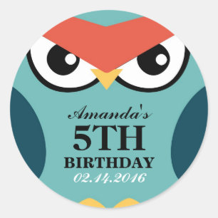Owl Cartoon Birthday Invitation Seal Sticker