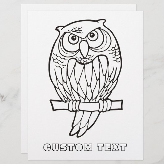 Owl Cartoon Coloring Book Page (Voorkant / Achterkant)
