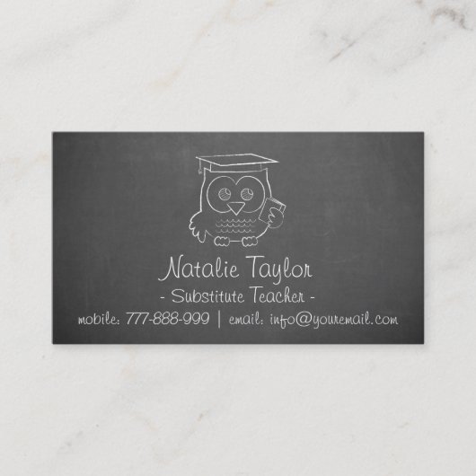 Owl Chalkboard Substitute Visitekaartjes van de le (Voorkant)