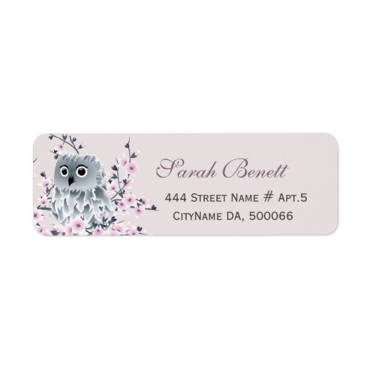 Owl Cherry Blossom Baby shower Etiket (Voorkant)