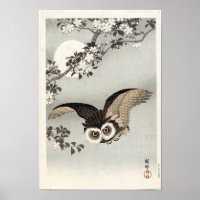 Owl, Cherry Blossom en Moon van Ohara Koson