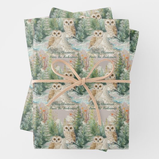 Owl Chrismas Wrapping Paper Flat Sheet Set of 3 (In situ)