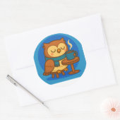 Owl Coffee Break (Blue Background) Sticker (Enveloppe)
