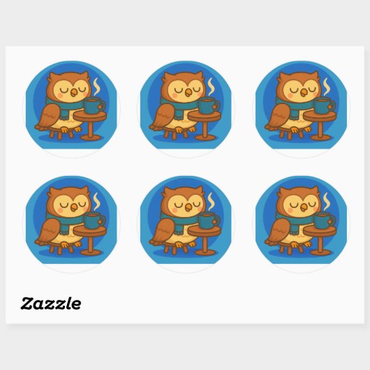 Owl Coffee Break (Blue Background) Sticker (Feuille)