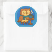 Owl Coffee Break (Blue Background) Sticker (Sac)