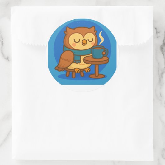Owl Coffee Break (Blue Background) Sticker (Tas)