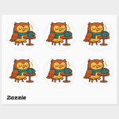 Owl Coffee Break (White Background Glossy) Sticker (Vel)