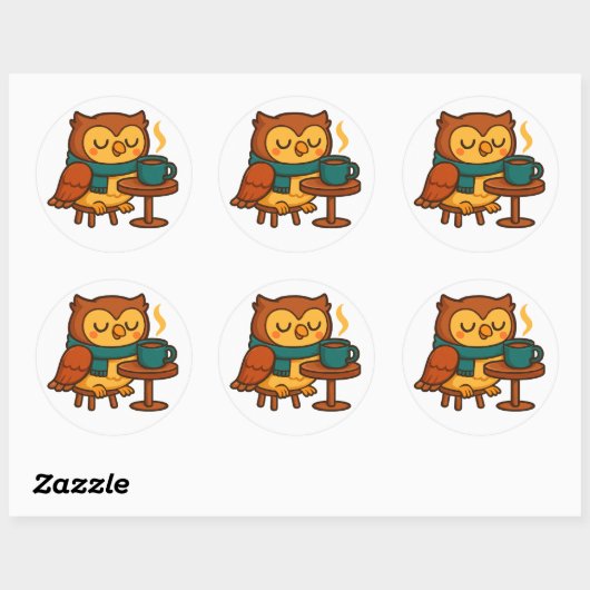 Owl Coffee Break (White Background Glossy) Sticker (Feuille)