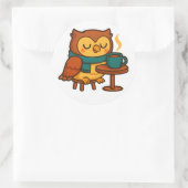 Owl Coffee Break (White Background Glossy) Sticker (Tas)