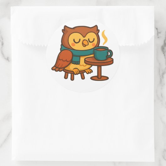 Owl Coffee Break (White Background Glossy) Sticker (Sac)