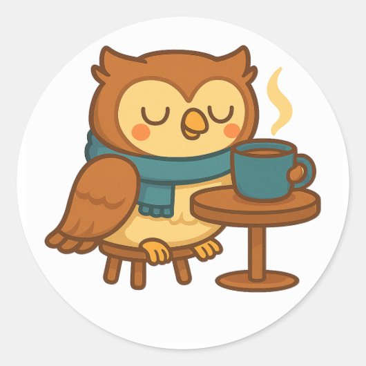 Owl Coffee Break (White Background) Sticker (Devant)