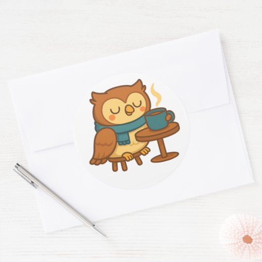 Owl Coffee Break (White Background) Sticker (Enveloppe)