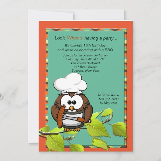 Owl Cook BBQ Uitnodiging (Voorkant)
