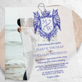 Owl Crest Royal Monogram Wedding Vellum Overlay Uitnodigingen