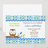 Owl Custom Birthday Party Invitations Boy Kaart (Voorkant / Achterkant)