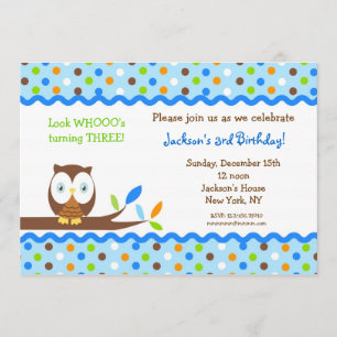 Owl Custom Birthday Party Invitations Boy Kaart