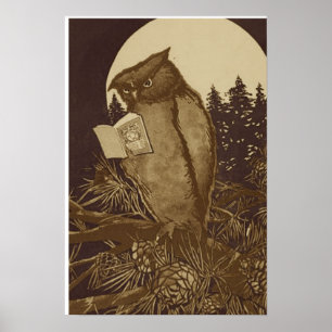 Owl Een boek lezen door Moonlight Poster