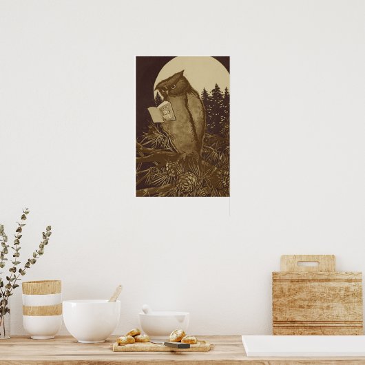 Owl Een boek lezen door Moonlight Poster (Keuken)