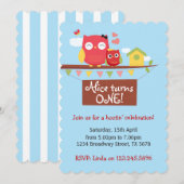 Owl eerste verjaardagsuitnodiging kaart (Voorkant / Achterkant)