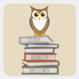 Owl en boeken Gepersonaliseerd Boek behoort tot Vierkante Sticker