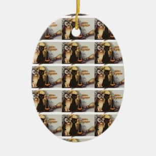 Owl en Cat Halloween Keramisch Ornament
