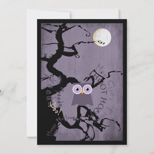 Owl en Creepy Gnarled Tree for Halloween Kaart (Voorkant)