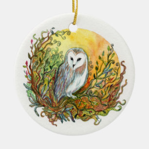 Owl en de maan keramisch ornament