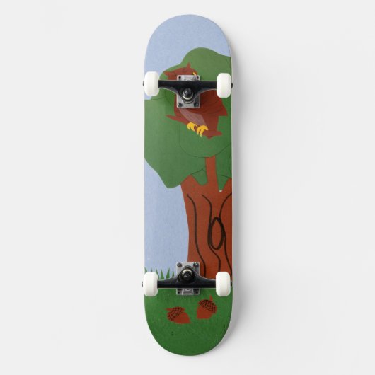 Owl en eik Tree Whimsical Cartoon Art Skateboard (Voorkant)