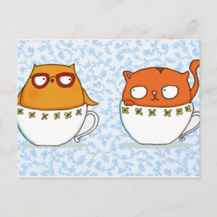 Owl- en kattenvangers op porseleinblauw briefkaart