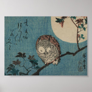 Owl en maan, Japans  Poster van de Kunst